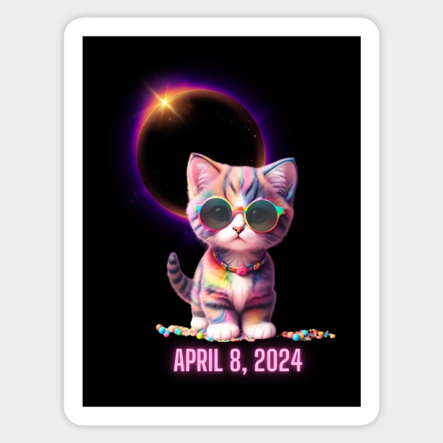 Solar Eclipse 2024 Cute Rainbow Kitty Cat Wearing Solar Eclipse Glasses Sticker by Little Duck Designs